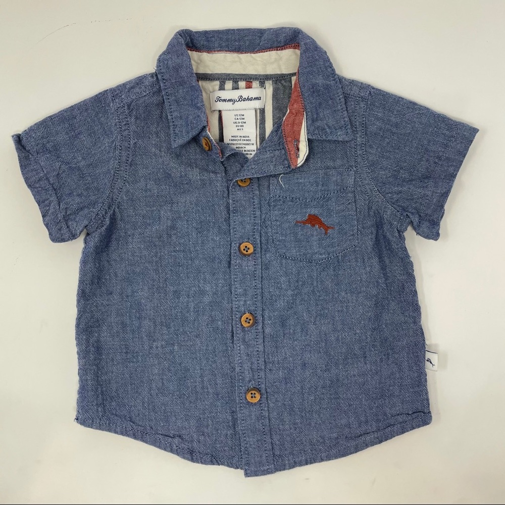 Tommy Bahama blue button down shirt baby boy 12M